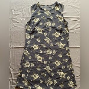 Floral Sleeveless Dress - Black and Cream